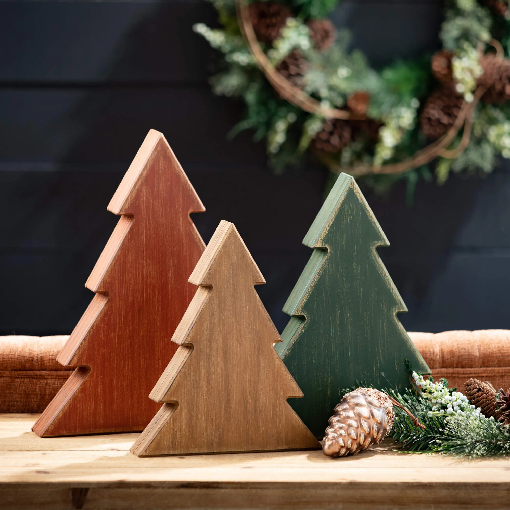 11.5"H, 13.5"H and 15.5"H Sullivans Wooden Tree Block - Set of 3, Christmas Decor, Multicolored