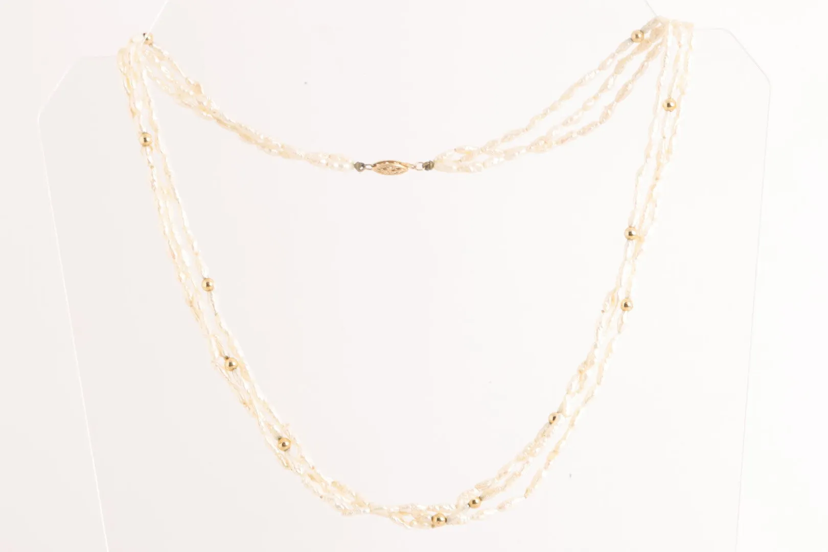 21" 14k Yellow Gold Pearl Gold Bead Necklace (15.84g.)