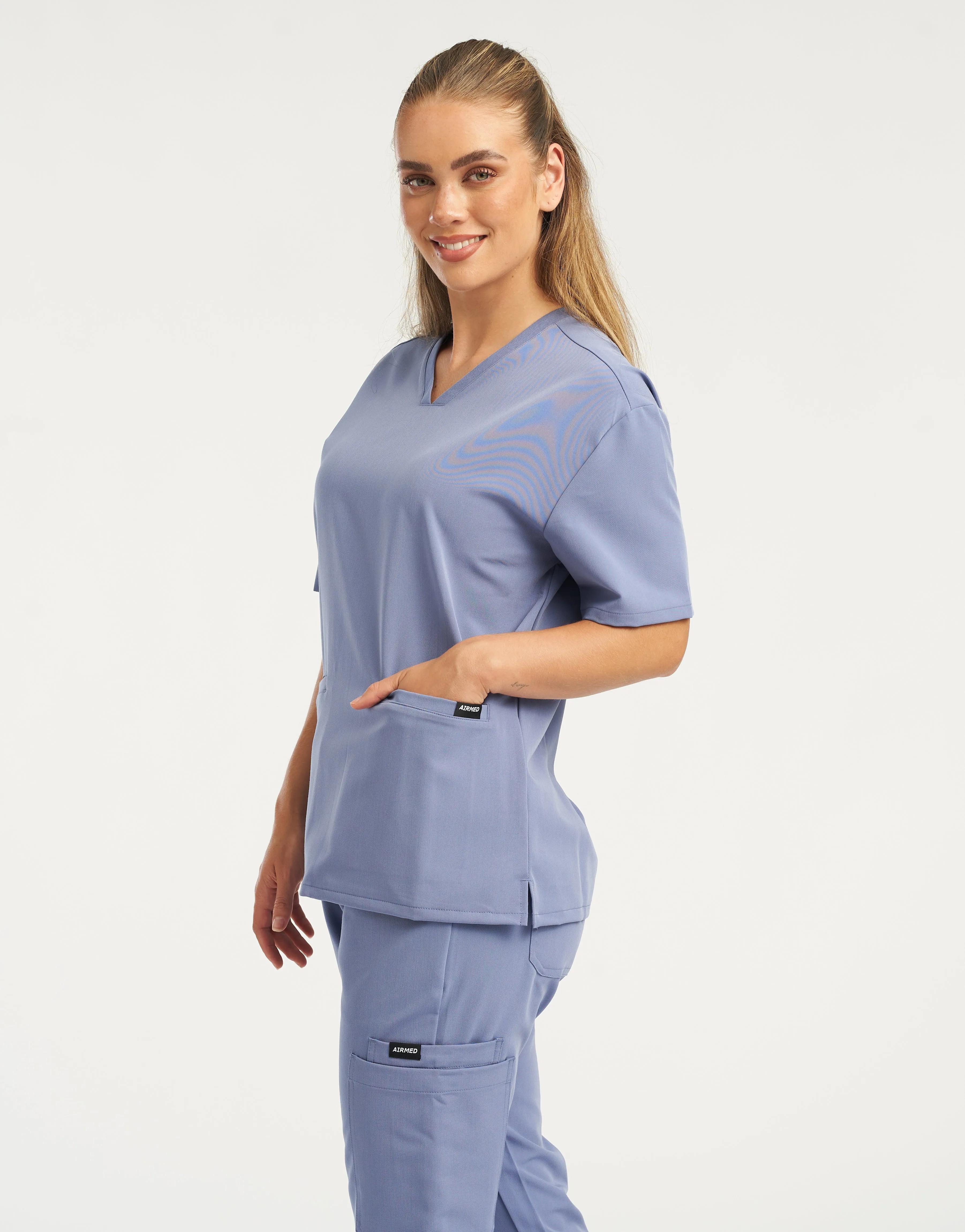 Essential V Neck Scrub Top - Nova Blue