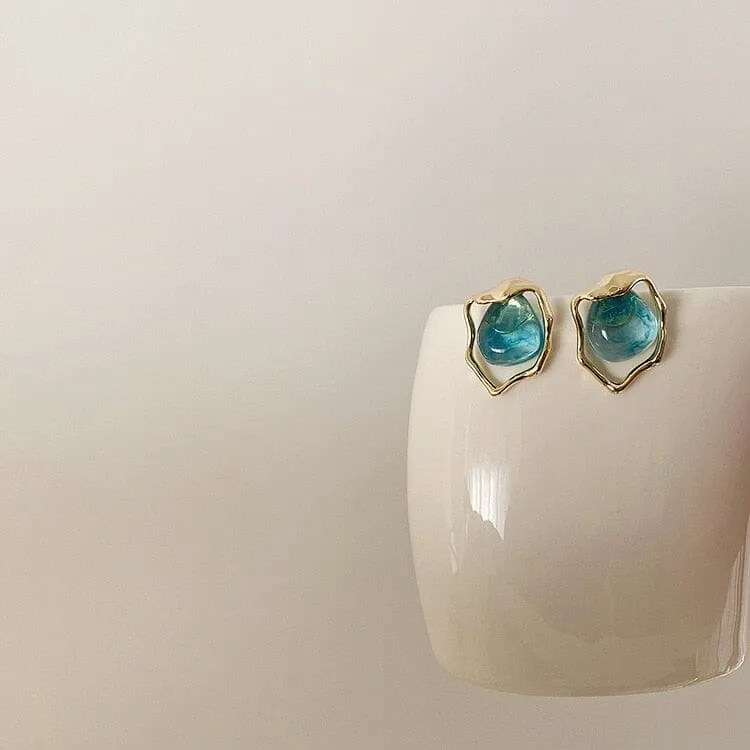 Fashion Irregular Aquamarine Stud Earrings