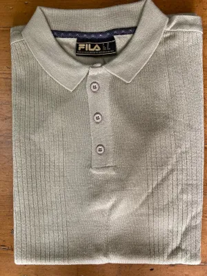 Fila Vintage Men's Evan Drop Needle Knit Polo Shirt Abbey Stone