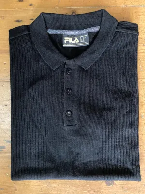 Fila Vintage Men's Evan Drop Needle Knit Polo Shirt Black