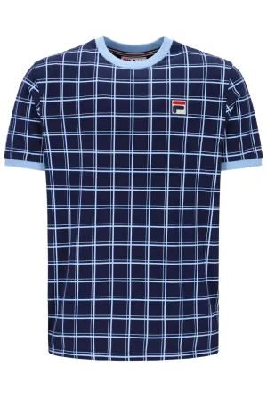 Fila Vintage Men's Freddie Check Contrast Rib T Shirt Fila Navy Blue