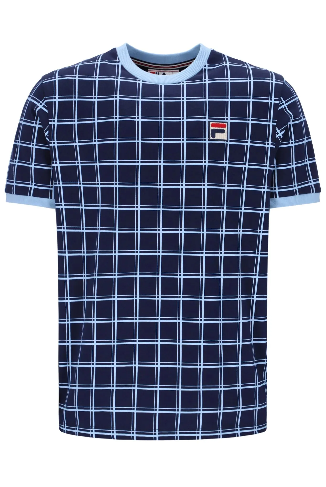 Fila Vintage Men's Freddie Check Contrast Rib T Shirt Fila Navy Blue