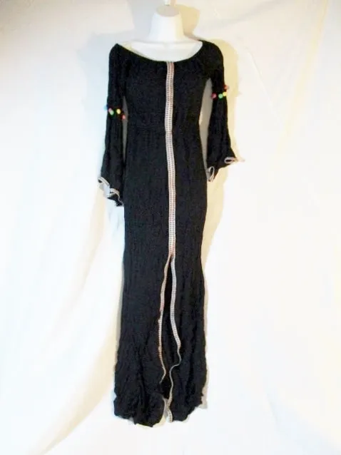 FOREVER 21 STRETCH Boho Pompom Tassel Boho S MAXI Dress BLACK Womens