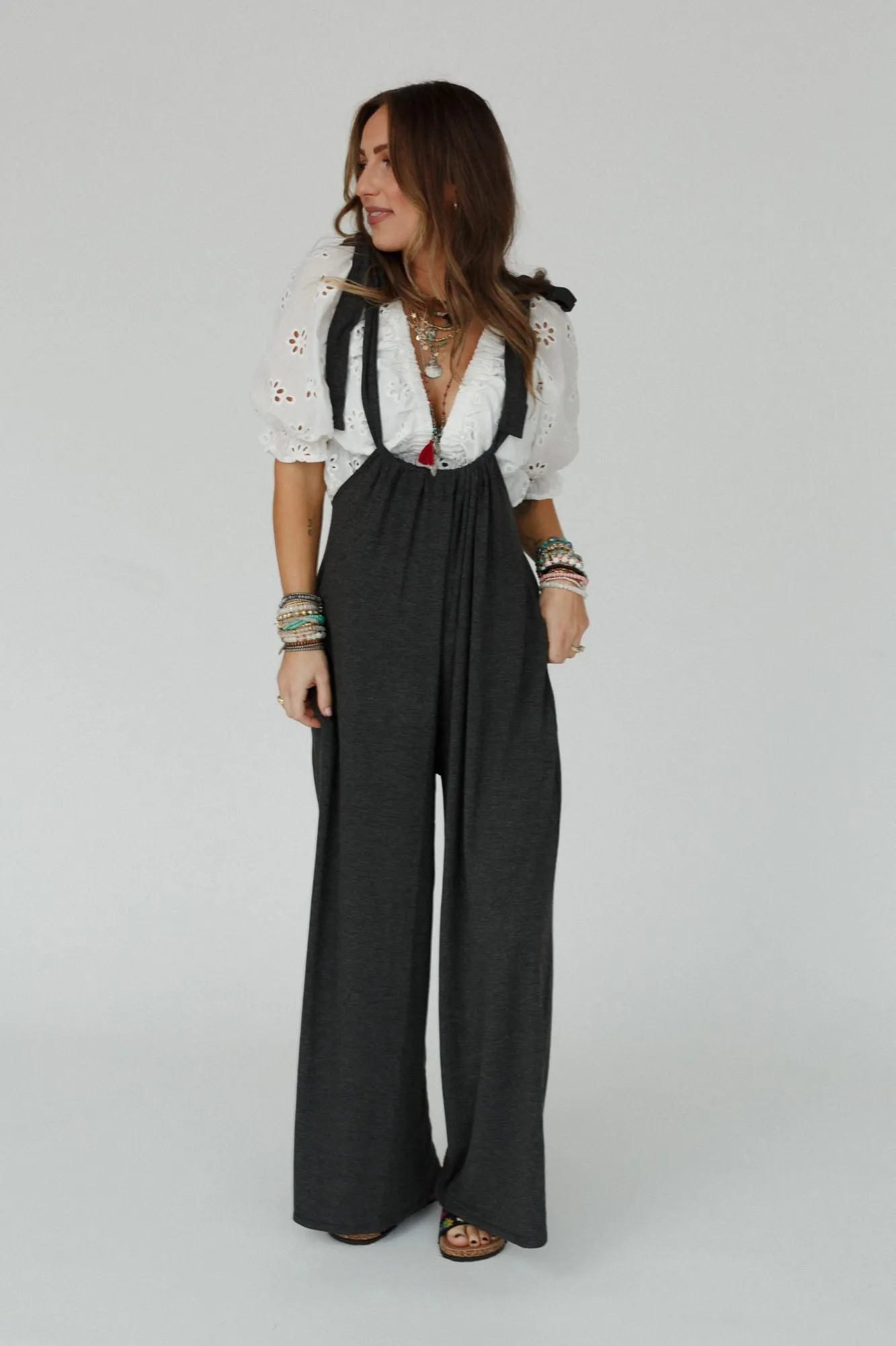 Forever Relaxed Gathered Jumpsuit - Charcoal