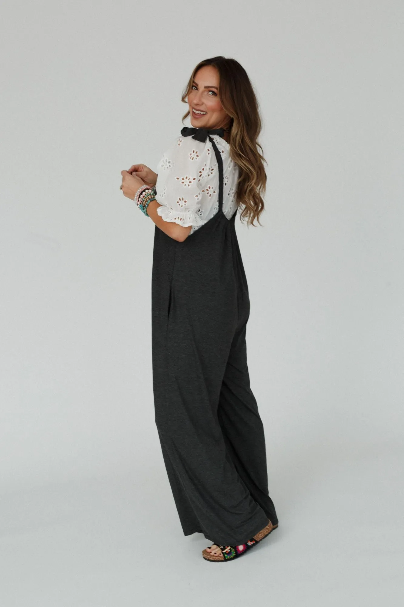 Forever Relaxed Gathered Jumpsuit - Charcoal