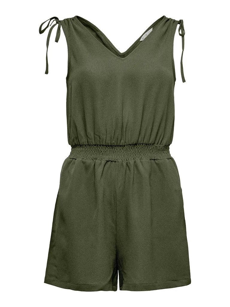 Nova Lux Sleeveless Ruching Playsuit - Green and Black