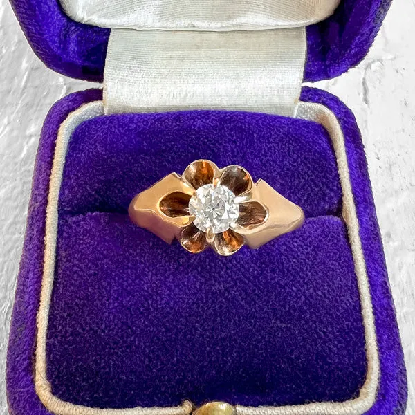 Victorian Belcher Set Diamond Ring, Old Euro 0.38ct.