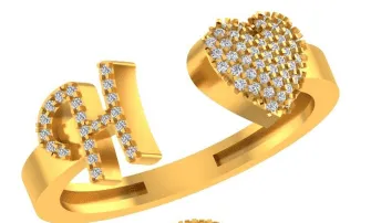 VS Diamonds & 10K Gold Initial H Heart Ring