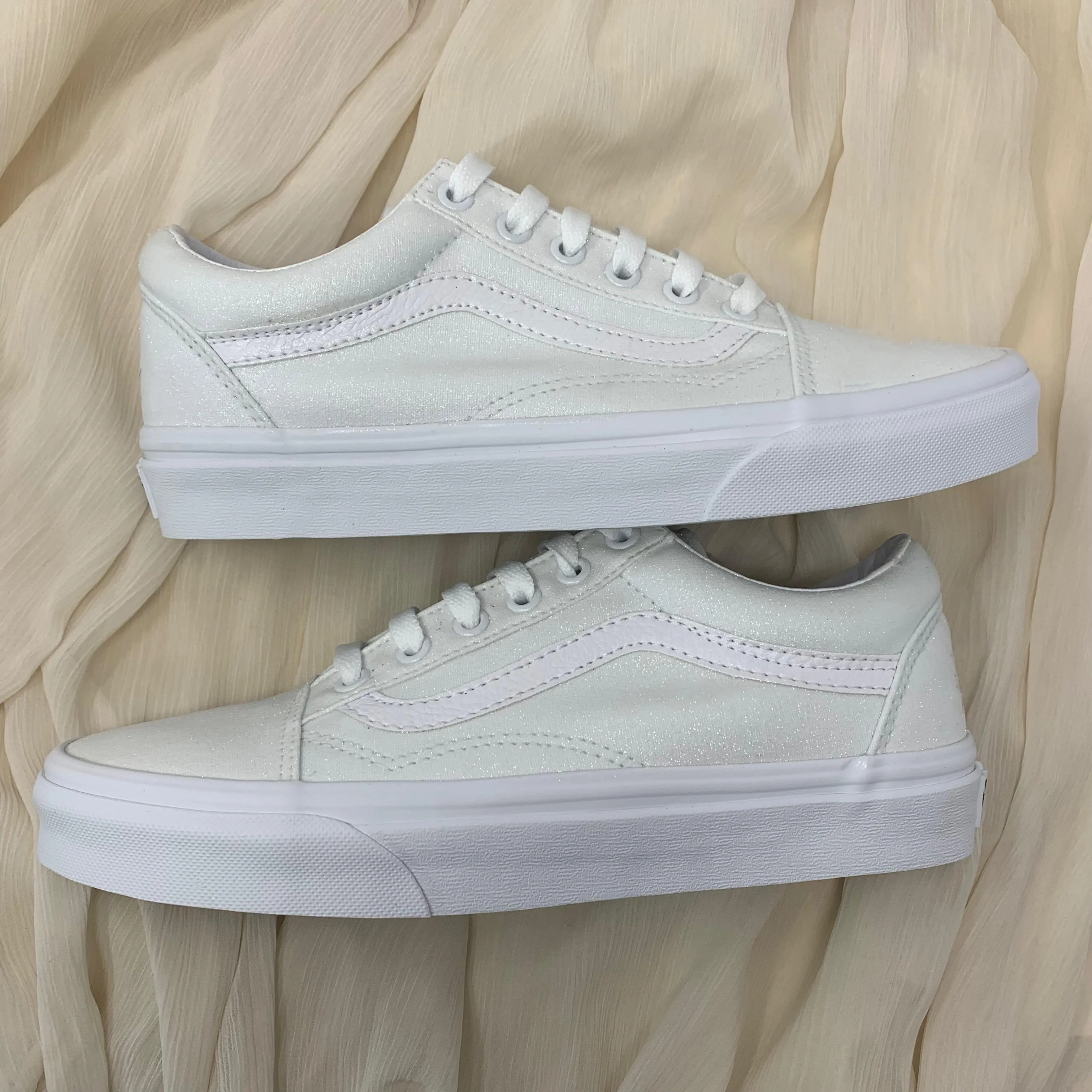 Sparkling White Glitter Vans Old Skool Sneakers for Women