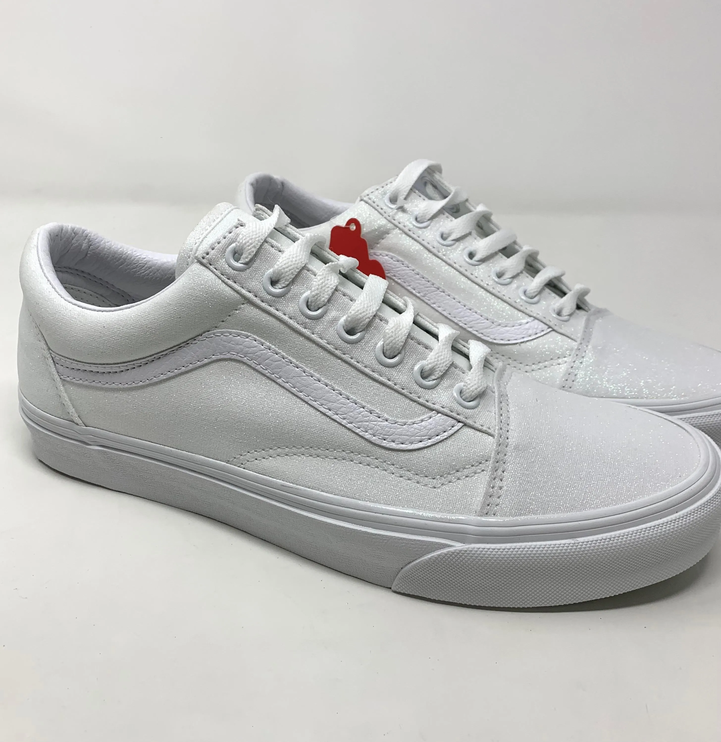 Sparkling White Glitter Vans Old Skool Sneakers for Women