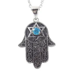 Women's Fashion CZ Hamsa Pendant Necklace